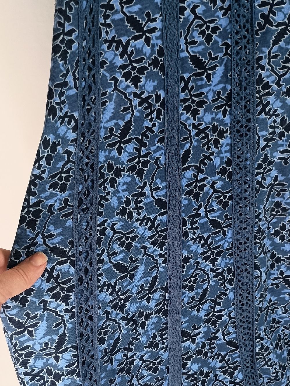 Women's Size Large Cotton Floral V-Neck Tunic dress Pockets Blue - Picture 3 of 10